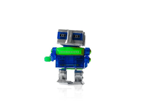 Toy robot on white background