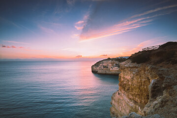 Blue hour over the Atlantic ocean in Algarve, Portugal