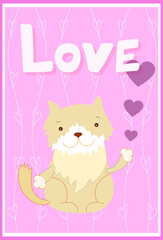 Obraz na płótnie Canvas Valentine's day template greeting card with cute cat. Happy Valentine's day, Love you text. Holiday concept. Vector illustration for design.