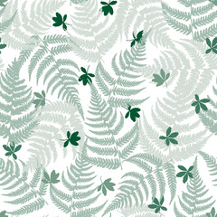 Floral seamless pattern with green fern leaves. 