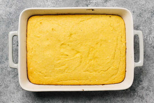Freshly baked golden cornbread dish
