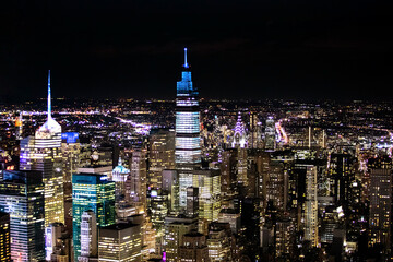 Fototapeta na wymiar Scenic view of Manhattan midtown skyscrapers at night