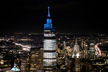 Scenic view of Manhattan midtown skyscrapers at night