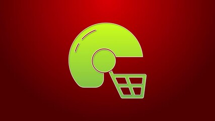 Green line American football helmet icon isolated on red background. 4K Video motion graphic animation
