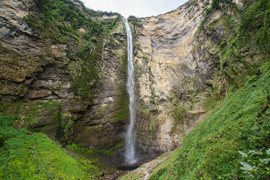 The beautiful Gocta Falls in the cloud forest of Chachapoyas, Amazonas, Peru