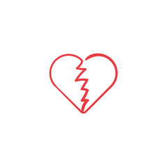 Linear hand drawn broken heart icon, heart two parts. Divorce icon. Stock Vector illustration isolated on white background.