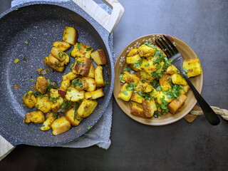 A bowl of homemade freshly prepared Bread Upma, a savory and spicy South Indian bread dish