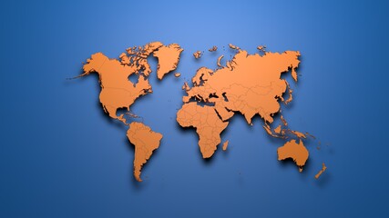 Orange World map on blue background 