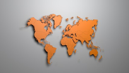 Fototapeta na wymiar Orange World map on grey background 