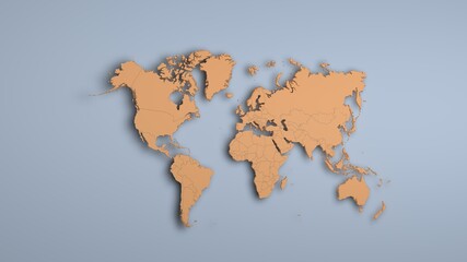 Fototapeta na wymiar Orange World map on light blue background banner
