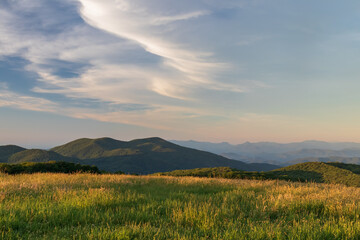 Fototapeta na wymiar Sunset view from Max Patch bald over the Great Smoky Mountains