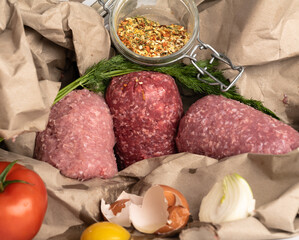 raw ingredients for cutlets, meat patties
