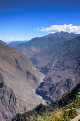 The beautiful view of the amazing Apurimac River and canyon, deeper than the Grand Canyon, Choquequirao ruins, Santa Teresa, Peru