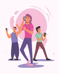 woman and men with smartphones vector design