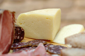 Pecorino cheese from Sibillini national Park mountains in Marche and Umbria region