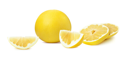 Pomelo citrus fruit and slices isolated on a white