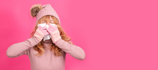 cold or allergy woman with handkerchief isolated