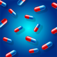 Vector illustration of pills, in a blue background.