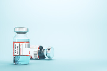 Vaccine in bottles on blue background.