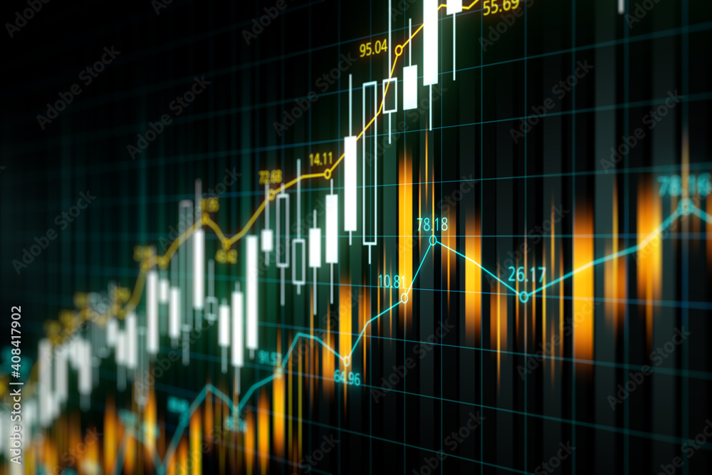 Poster Glowing digital stock chart with index grid.