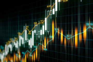 Glowing digital stock chart with index grid.