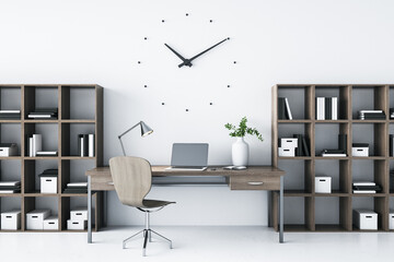 Comfortable workspace with filing cabinet