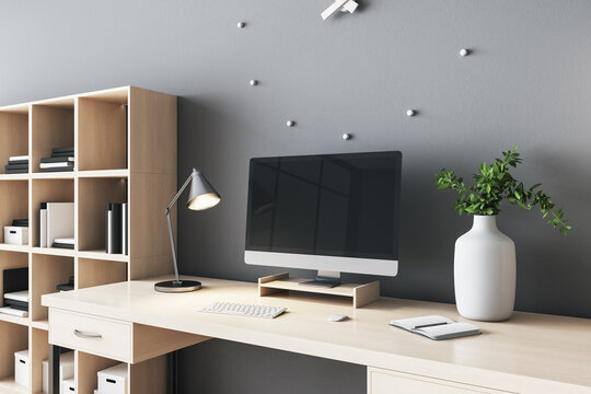 Minimalistic office room with computer