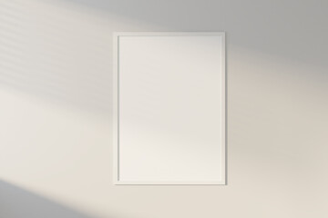 Bright gallery interior with empty vertical banner