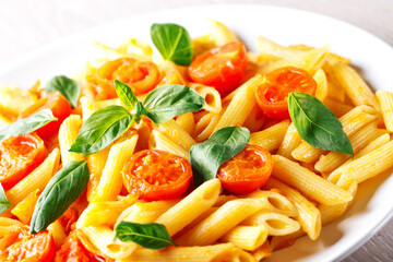 Pasta with Fresh Tomatoes and Basil. Typical Italian Dish.
