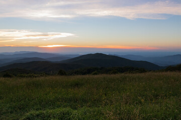 Fototapeta na wymiar Sunset view from Max Patch bald over the Great Smoky Mountains