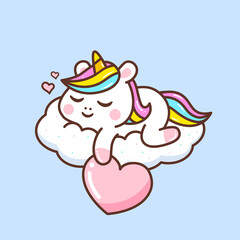 cute little unicorn sleeping in the cloud