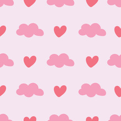 Seamless pattern with hand-drawn love and clouds. Creative kids style texture for fabric, wrapping, textile, wallpaper, apparel. Surface pattern design.