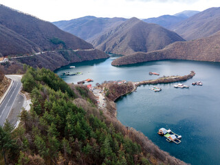Fototapeta na wymiar Aerial view of Vacha Reservoir, Rhodope Mountains, Bulgaria