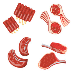 Raw pork, lamb, beef chops, rack