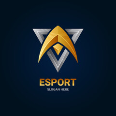 Arrow letter A with triangle frame shape, esport 3d logo template ready for use © Dina