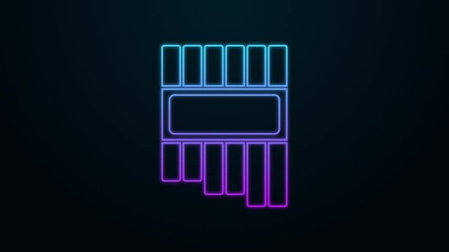 Glowing neon line Pan flute icon isolated on black background. Traditional peruvian musical instrument. Zampona. Folk instrument from Peru, Bolivia and Mexico. 4K Video motion graphic animation
