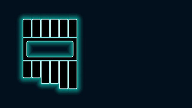 Glowing neon line Pan flute icon isolated on black background. Traditional peruvian musical instrument. Zampona. Folk instrument from Peru, Bolivia and Mexico. 4K Video motion graphic animation