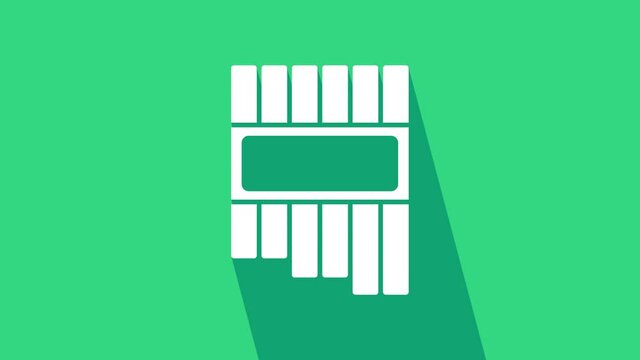 White Pan flute icon isolated on green background. Traditional peruvian musical instrument. Zampona. Folk instrument from Peru, Bolivia and Mexico. 4K Video motion graphic animation
