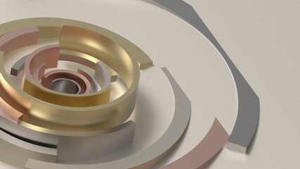 3d Data Presentation Wallpaper with Close up of  Spiral Circles with Metallic Material