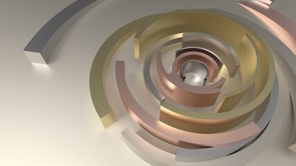 Fototapeta premium 3d Data Presentation Wallpaper with Close up of Spiral Circles with Metallic Material