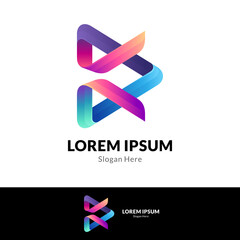 Letter K media play logo design with ribbon 3d concept