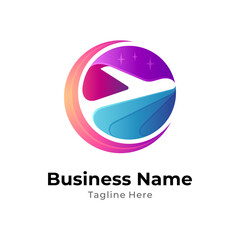 Moon airplane logo design template. Night flight logo concept