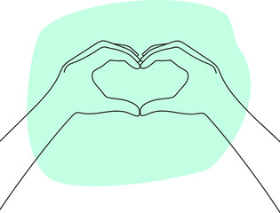 Heart Shaped Hands isolated, Black line on color background, Helping hand, Concept of care and love, Types of Korean hearts making by hands
