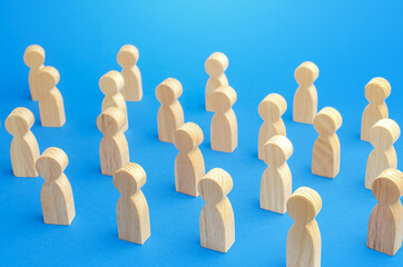 A large number of figures of people on a blue background. Crowd, Maintaining a safe distance in...
