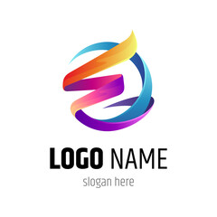 Letter E business logo design template with ribbon 3d concept