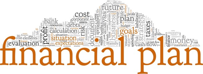 Fototapeta premium Financial plan vector illustration word cloud isolated on a white background.