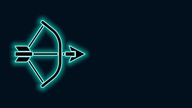 Glowing neon line Bow and arrow in quiver icon isolated on black background. 4K Video motion graphic animation