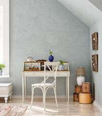 Home interior background, cozy room in farmhouse style, 3d render © artjafara