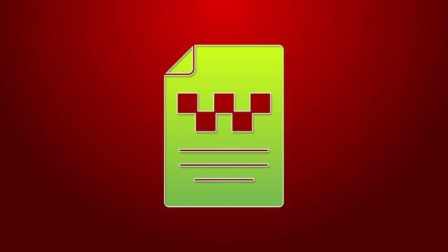 Green line Taxi driver license icon isolated on red background. 4K Video motion graphic animation