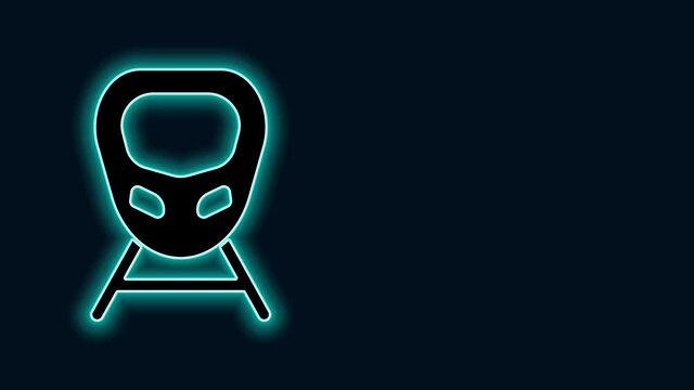 Glowing neon line High-speed train icon isolated on black background. Railroad travel and railway tourism. Subway or metro streamlined fast train transport. 4K Video motion graphic animation